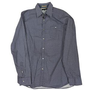 Ted Baker London Sz 4 m/L Navy Blue Calico Men Button Down Shirt Flip Cuff NWOT